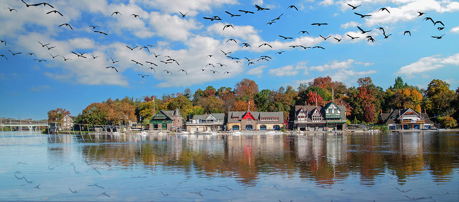 On the River - Boathouse Row in Autumn Photograph by Bill Cannon