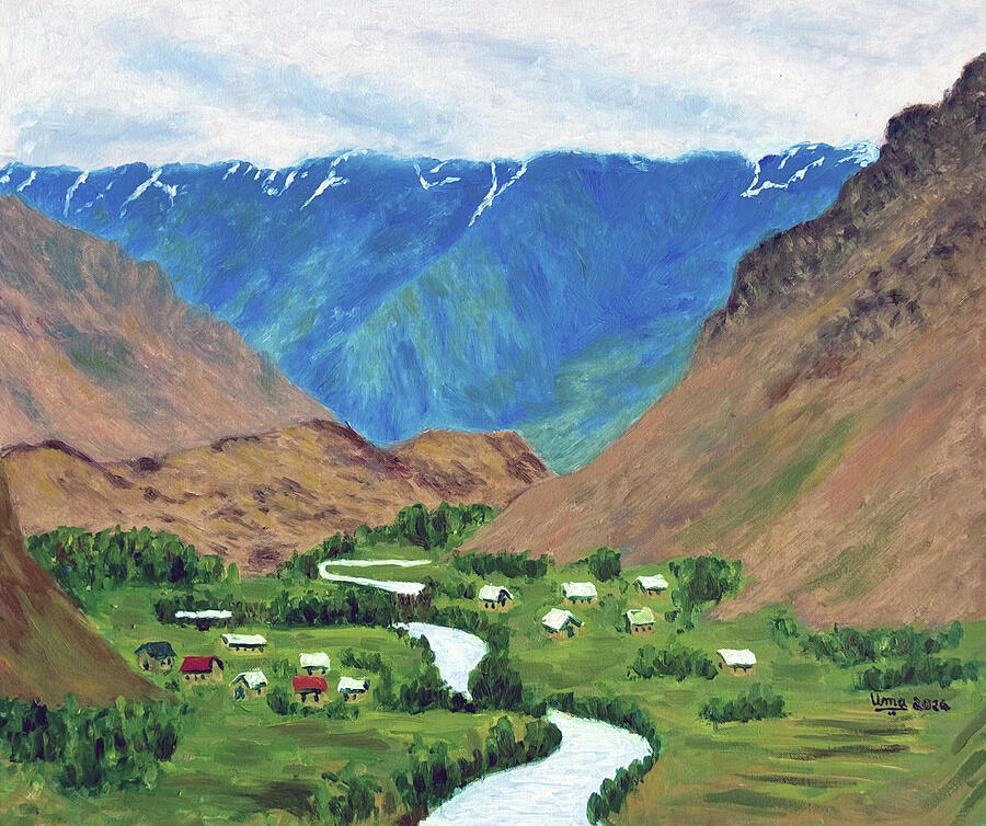 On the road to Ladakh Painting by Uma Krishnamoorthy
