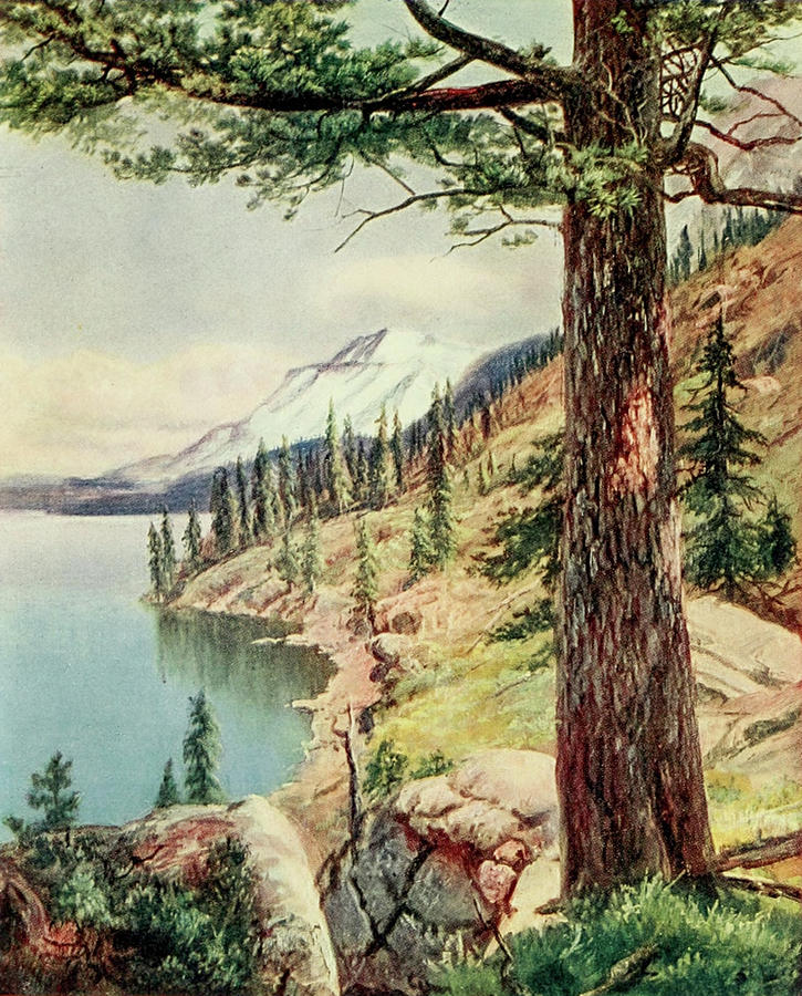 Vintage Painting - On the Shore of Lake Tahoe from On Sunset Highways 1921 by Henry Bagg