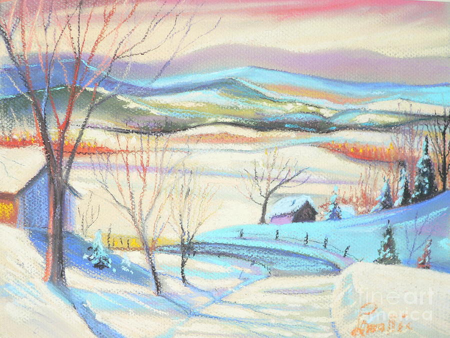 On The Snowy Road Of Charlevoix Pastel