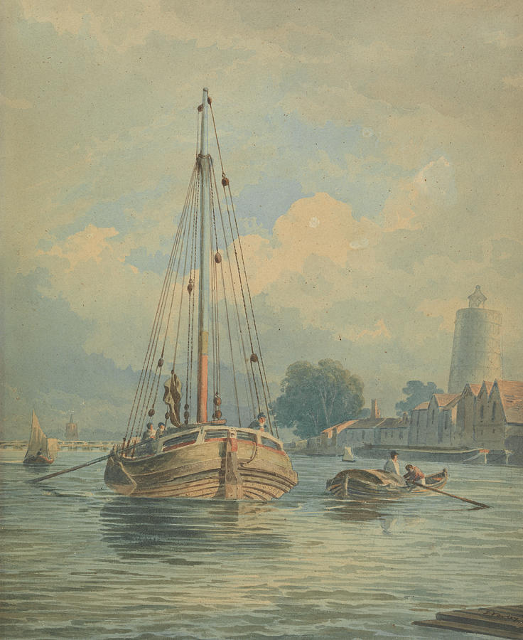 On the Thames Drawing by John Varley