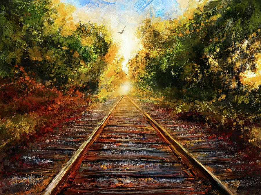 On The Track To Paradise - Railways and Railroad Artwork Painting by Lourry Legarde