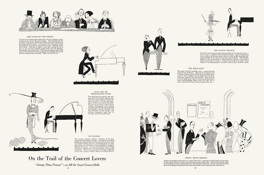 On the Trail of the Concert Lovers. Satirical drawings By Anne Fish 1920  Drawing by Ikonographia - Anne Fish