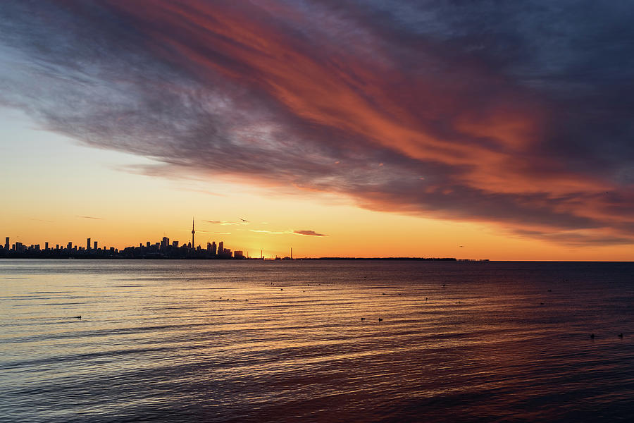 On the Verge of Sunrise - Dramatic Cloudscape over Toronto Skyline Photograph by Georgia Mizuleva