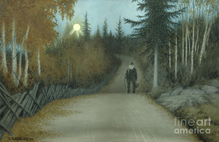 On the way home, 1905 Painting by O Vaering by Theodor Kittelsen