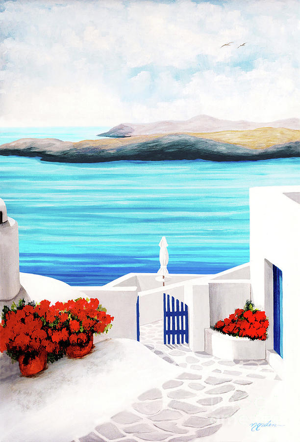 ON THE WAY-Oil Painting of Santorini Painting by Mary Grden