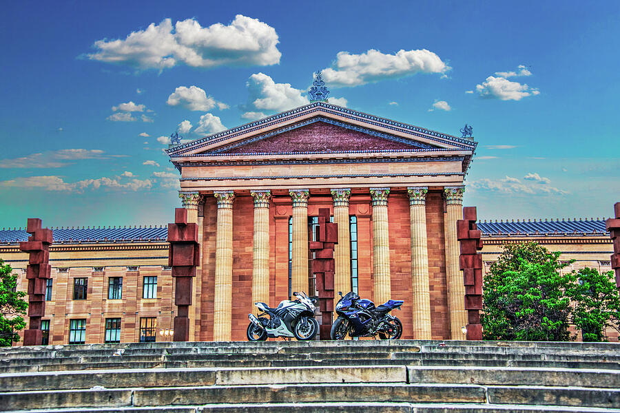 On Top of the Art Museum Steps - Two Motorcycles Photograph by Bill ...