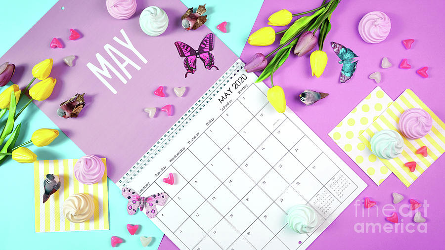 On-trend 2020 calendar page for the month of May modern flat lay Photograph by Milleflore Images