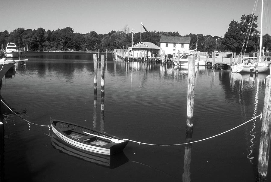 Onancock Harbor In Black And White Photograph