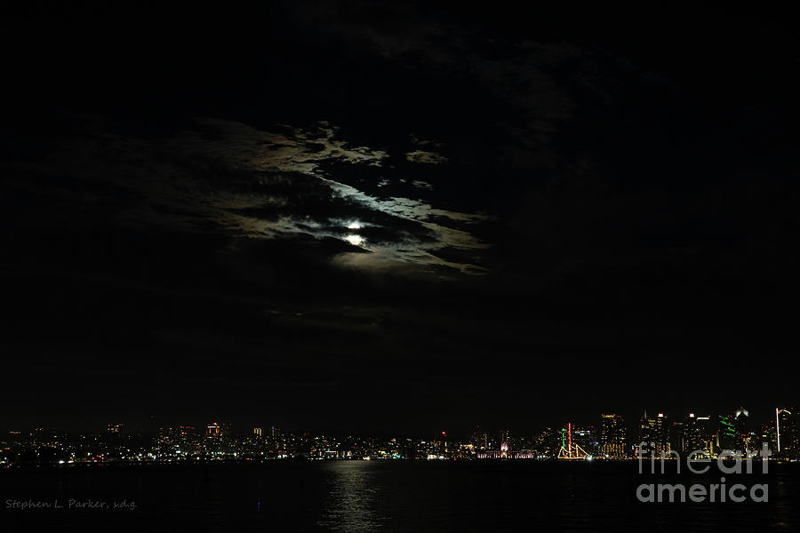 San Diego Skyline Photograph - Once in a Blue Moon  ZA0367 by Stephen Parker