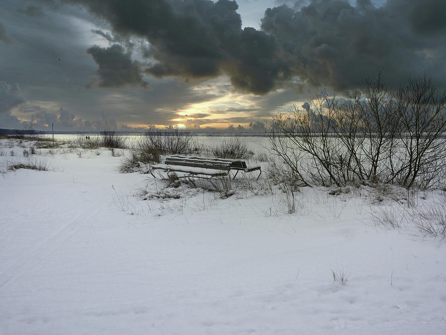 Winter Beach  At  Sunset Time Jurmala  Photograph by Aleksandrs Drozdovs