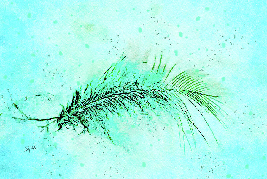 One Aqua Blue Feather Minimalist Watercolor Digital Art by Shelli Fitzpatrick