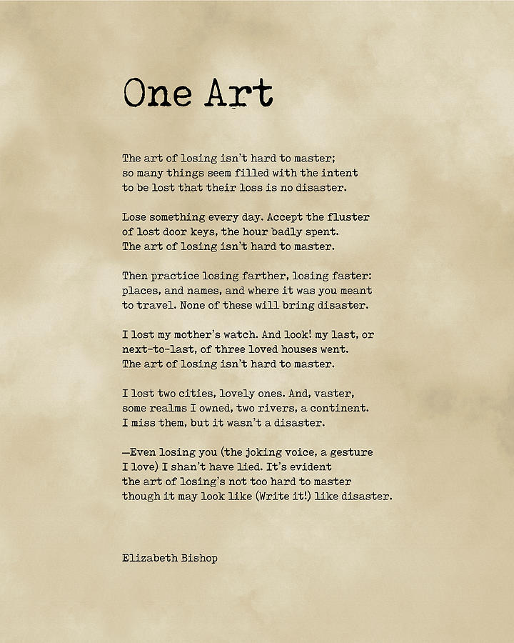 One Art - Elizabeth Bishop Poem - Literature - Minimal Typewriter Print on Old Paper Digital Art by Studio Grafiikka