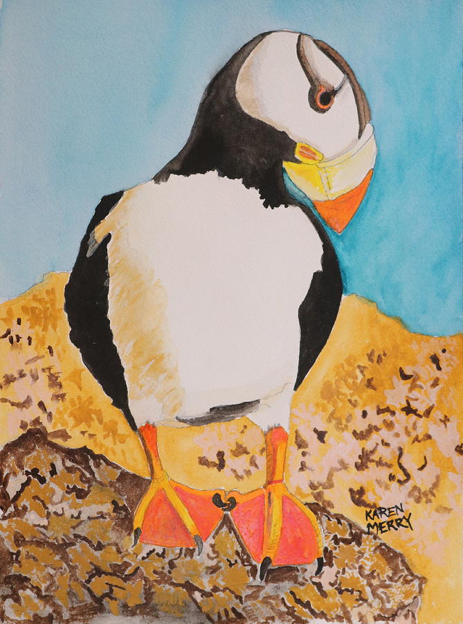 One Big Puffin Painting by Karen Merry