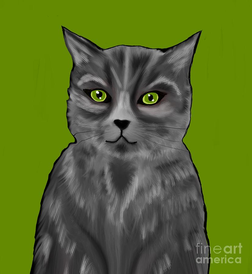 One cute cat painting  Digital Art by Elaine Rose Hayward