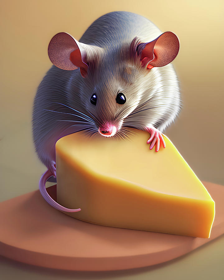 One Cute Little Mouse and cheese Painting by Bob Orsillo
