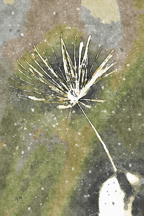 One Dandelion Seed Abstract Botanical Watercolor Painting  Digital Art by Shelli Fitzpatrick