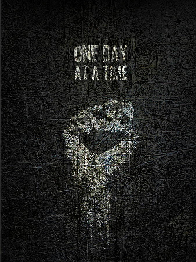 One Day At A Time AA Sober NA Fist Tee Tees T-Shirt Painting by Tony Rubino
