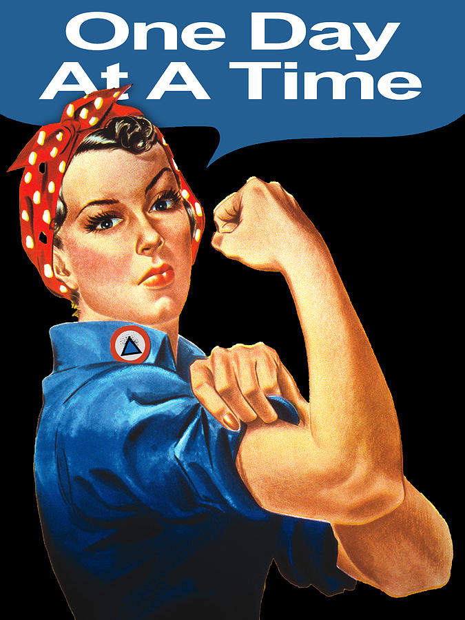 One Day At A Time AA NA Sober Sunrise Tee Tees T-Shirt Rosie The Riveter Painting by Tony Rubino