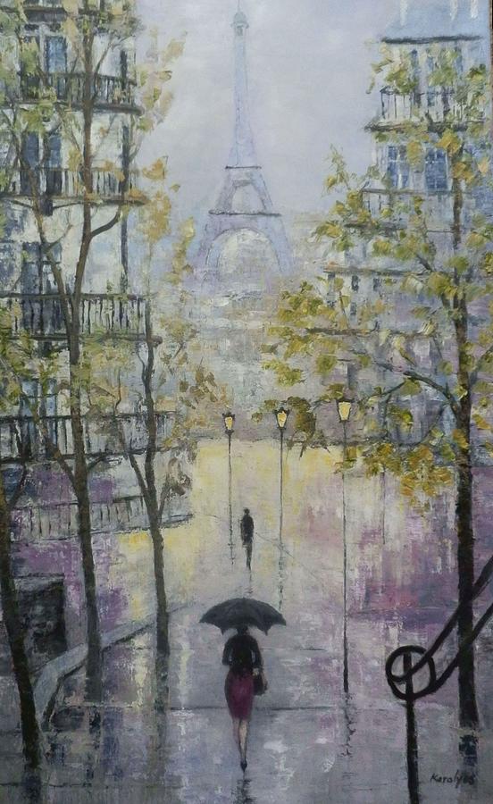 One day in Paris Painting by Maria Karalyos | Fine Art America