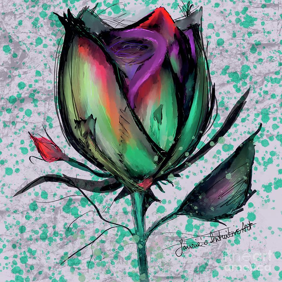 One Day Sketch Challenge 30rose Bud Showing Thorn And Leaf Digital Art