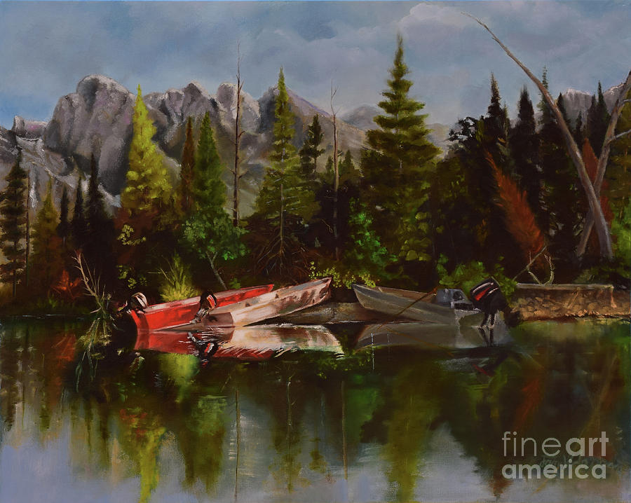 One Fine Day -  Fishing - Tetons Painting by Jan Dappen