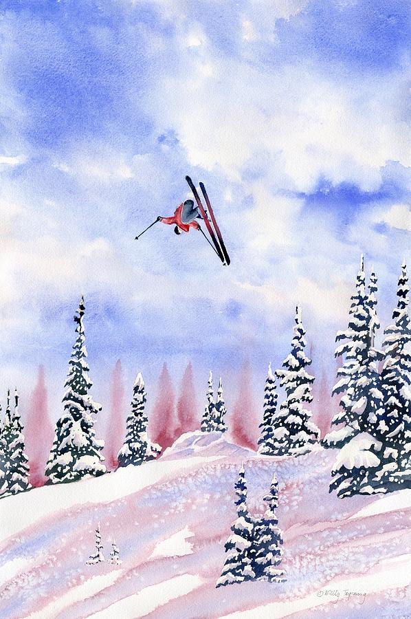 One Fine Day Powder Skiing Painting by Melly Terpening
