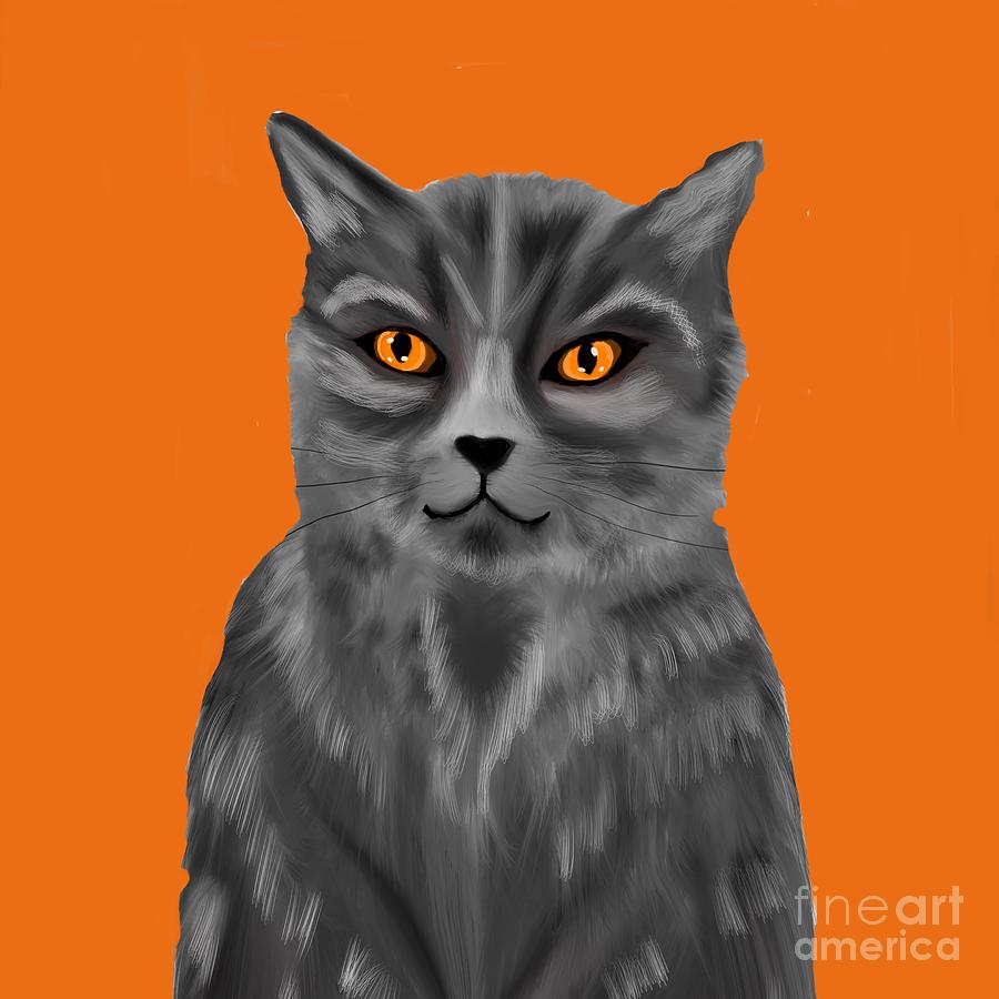 One Grumpy cat painting  Digital Art by Elaine Rose Hayward