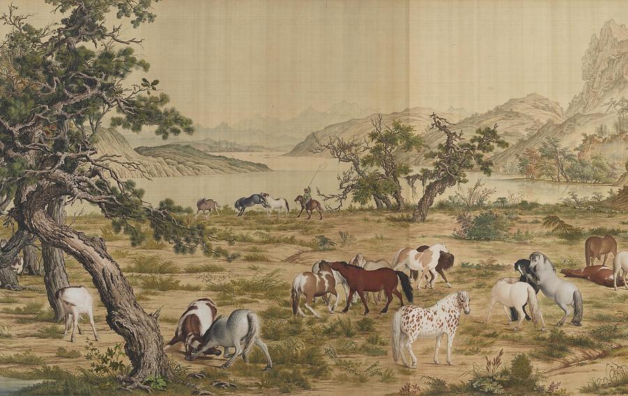 One Hundred Horses part3 Zhong Wen Bai Jun Tu Ju Bu 3 Painting by ...