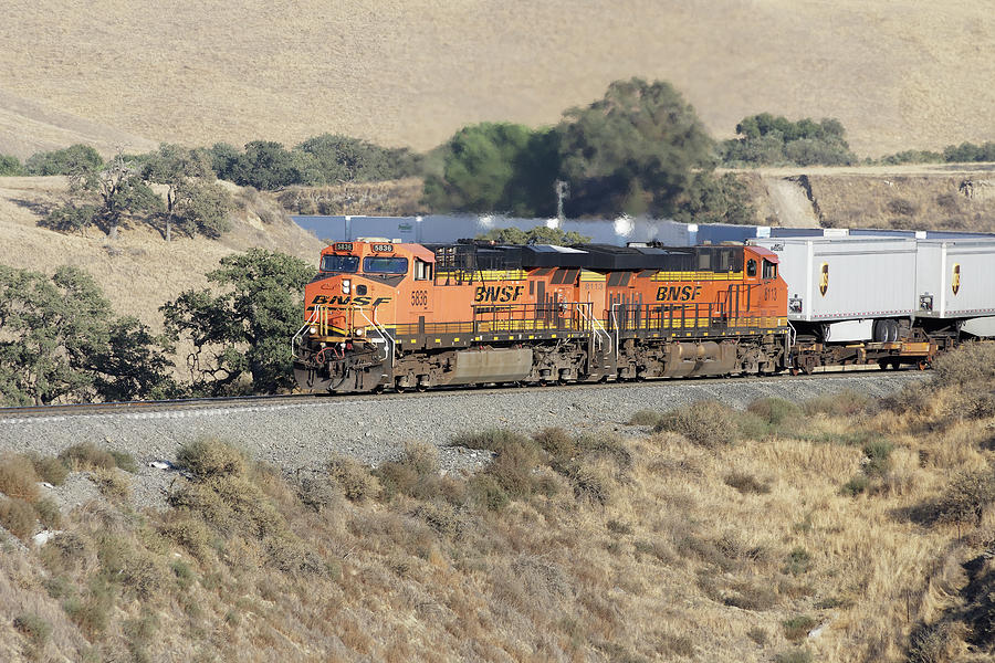 One-Hundred Truck Convoy -- BNSF Inter-Modal Train in The Tehachapi Mountains, California Photograph by Darin Volpe