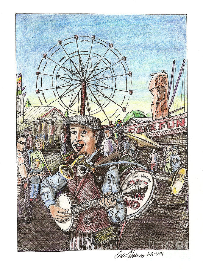 One Man Band at the Fair Drawing by Eric Haines
