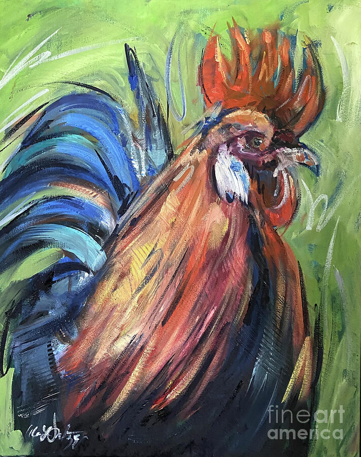 Chicken Painting - One Messy Chicken by Alan Metzger