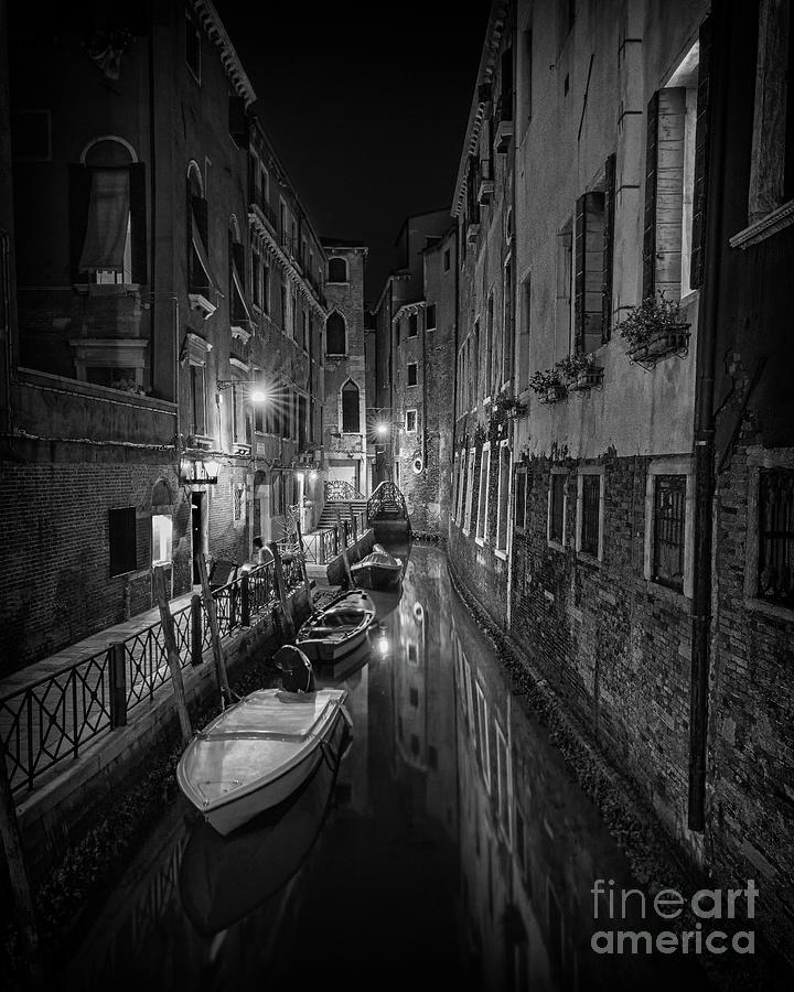One night in Venice bnw Photograph by The P