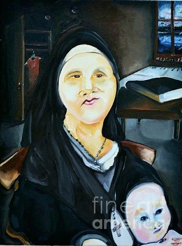 Nun Painting - One Night by Jacabo Navarro
