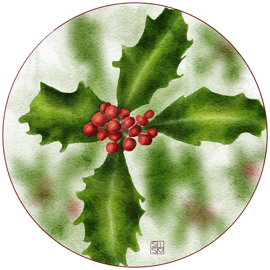 One-of-a-kind Digital Watercolor Art - December Holly Sprig Illustration Digital Art by Snow Iris Studio One-of-a-kind Digital Watercolor Art - December Holly Sprig Illustration Digital Art by Snow Iris Studio