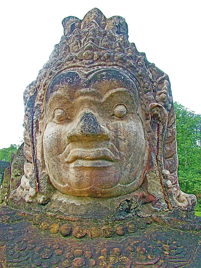 One of Several Asuras Holding up a Naga on One side of the Naga Bridge to Angkor Thom, Cambodia Photograph by Ruth Hager