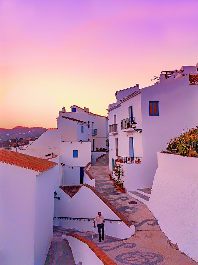 One of the steep narrow and winding streets in Frigiliana, considered by many to be one of the most  Photograph by Panoramic Images