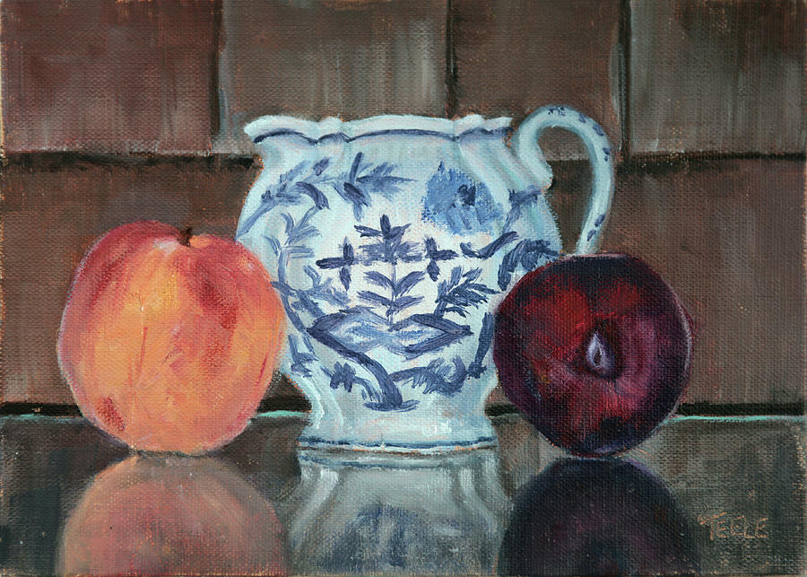 One Peach, One Plum, and Blue Danube Painting by Trina Teele
