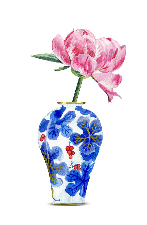 One Peony in Chinese Vase Painting by Masha Batkova