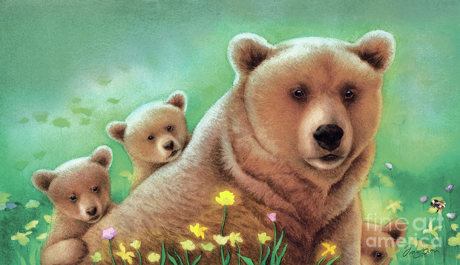 One Shy Bear, Brown Bears Painting by Tracy Herrmann