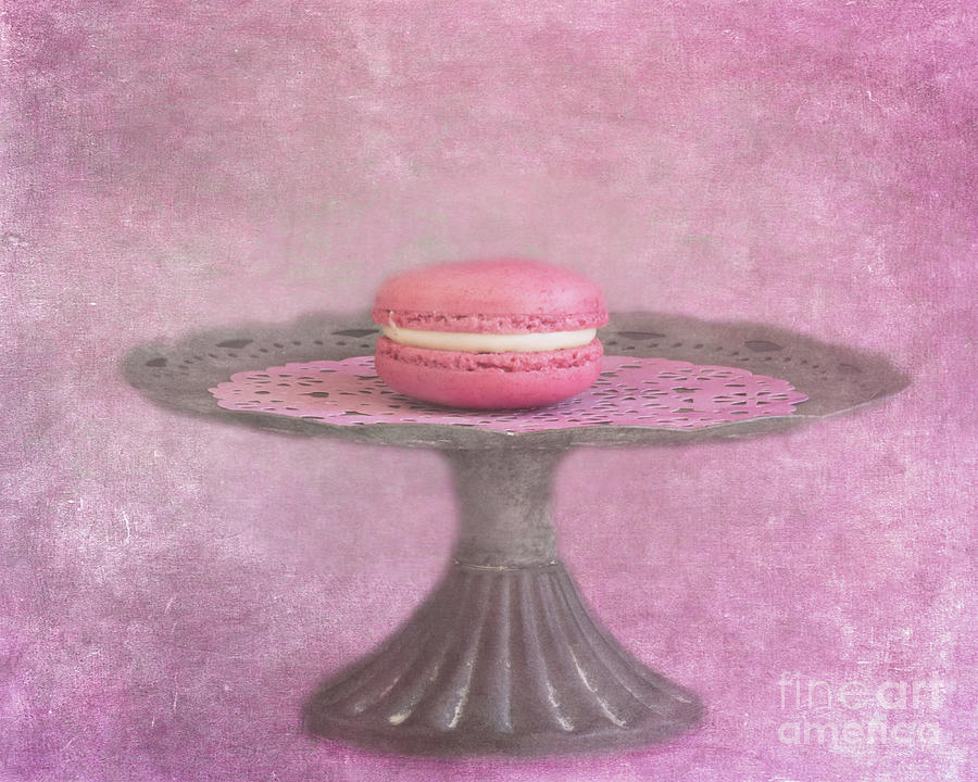 Cookie Mixed Media - One Single Pink French Macaron by Elisabeth Lucas