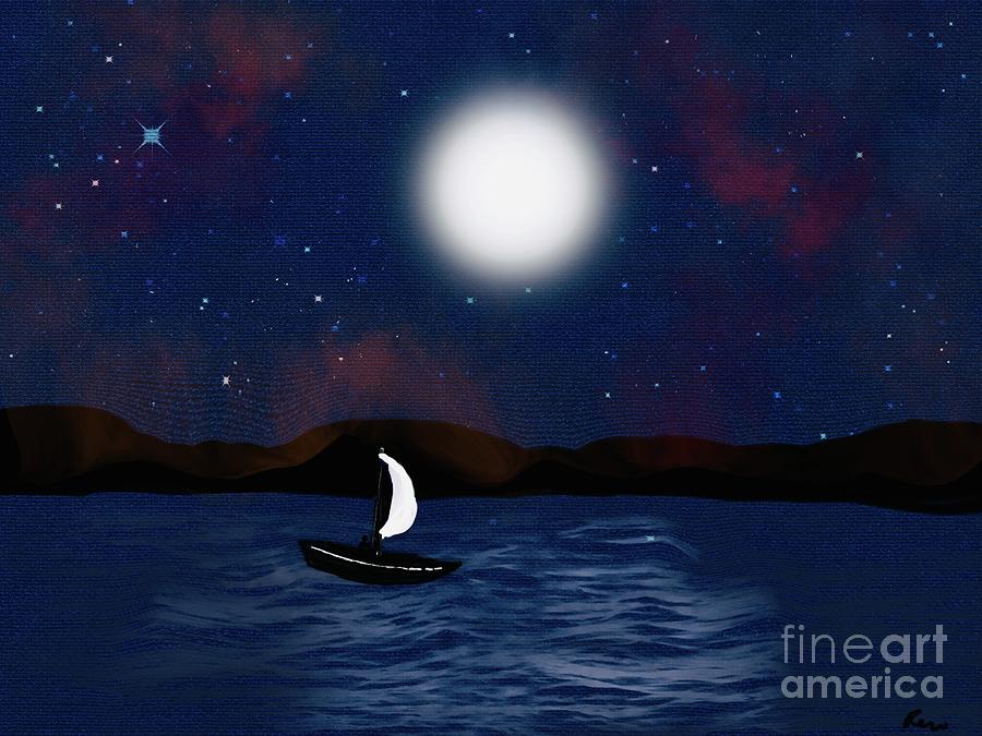 One starry night at sea Digital Art by Elaine Hayward