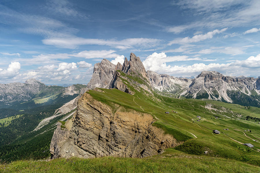 One suny day at the Seceda peaks at the beautiful Val Gardena valley in 