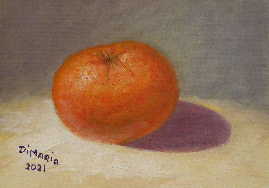 Still Life Painting - One Tangerine on White Cloth by Donelli  DiMaria