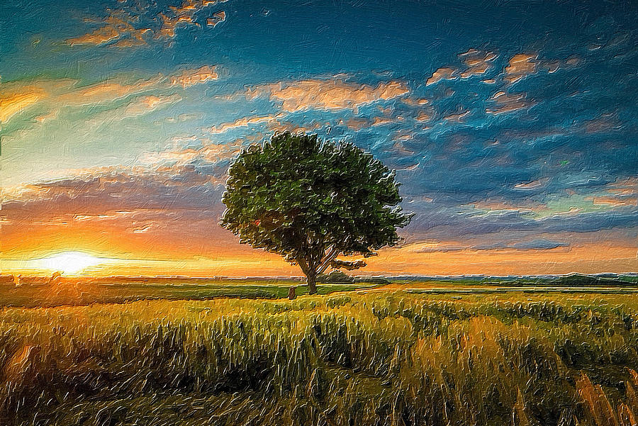 One Tree Landscape Painting by Tony Rubino
