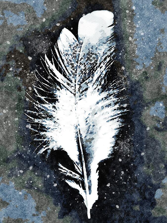 One White Feather Abstracted Watercolor Painting  Digital Art by Shelli Fitzpatrick