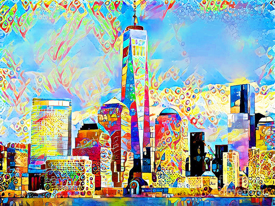 One World Trade Center New York Skyline in Bright Cheerful Colorful Contemporary Elements 20200426 Photograph by Wingsdomain Art and Photography