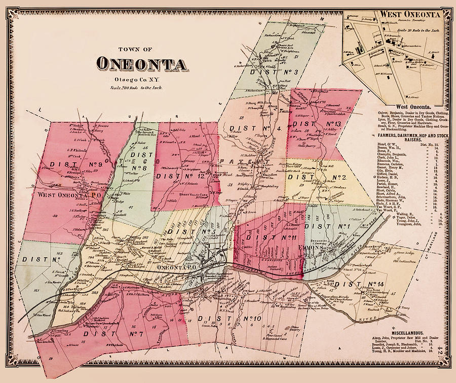 Oneonta Otsego Co. NY map 1868 Photograph by Phil Cardamone