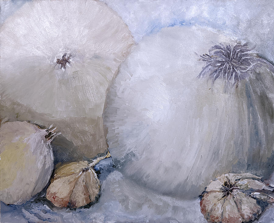 Onions and Garlic dressed in white Painting by Shelley Bain