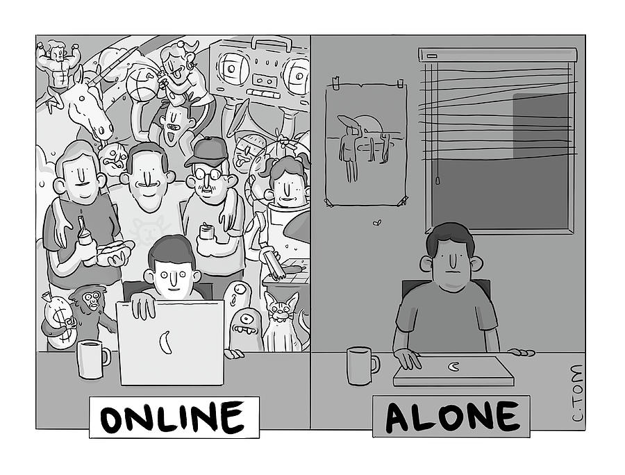 Online Alone Drawing by Colin Tom